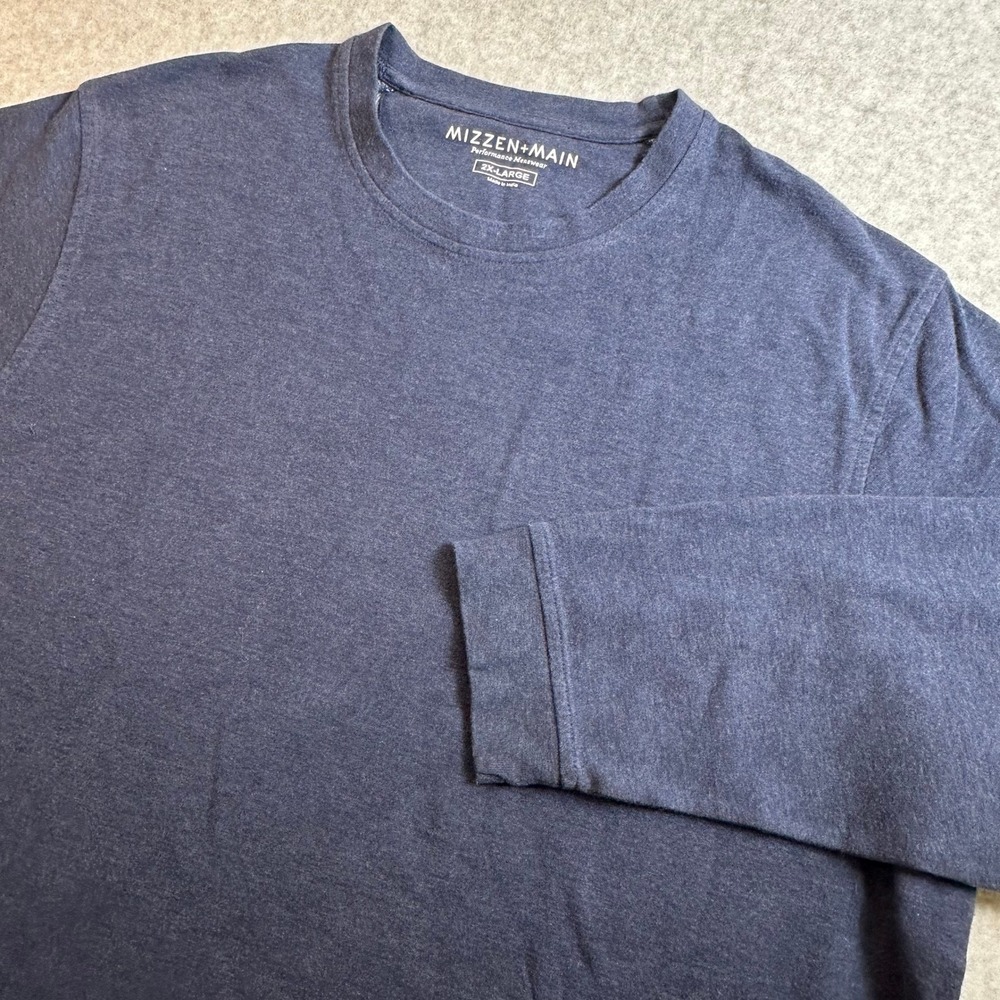Mizzen+Main Mens 2XL Navy Blue Heather Performance Long Sleeve Crewneck 1PO-0175